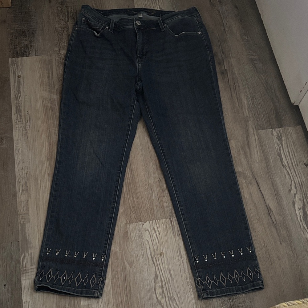 Seven7 Women's Rocker Slim Bootcut Flare Leg Embellished Hem